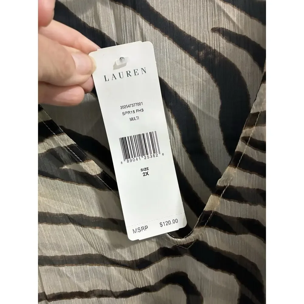 RALPH LAUREN Swim Coverup Plus Size 2X Lightweight Zebra Print Brown MSRP $120